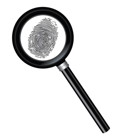 Vector magnifier and fingerprint isolated on a white backgroundのイラスト素材