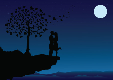 Couple Kissing into the nightのイラスト素材