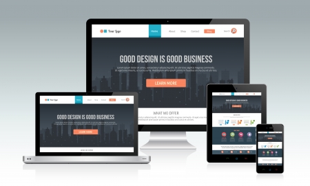 Responsive website template with multiple devices