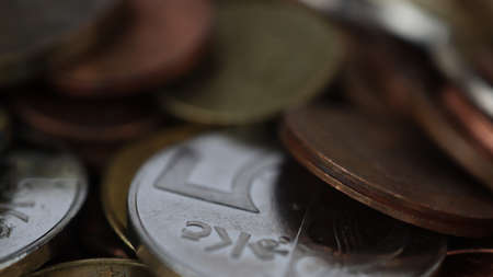 Coins background. Close up of coins stack. Money concept.