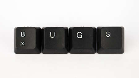 Black keyboard keys with the letters BUGS on a white background