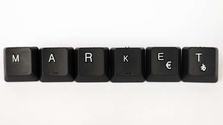 Keyboard keys with the word MARKET on a white background.の写真素材