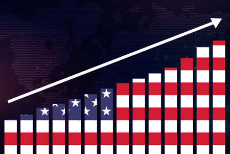 Graph of economic growth with USA flag on dark background. Vector illustration.