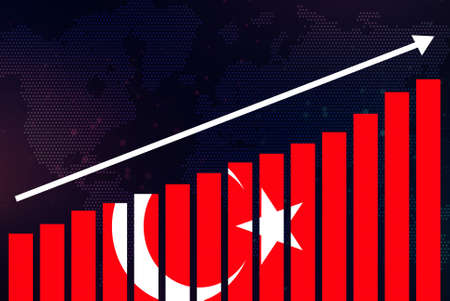 Flag of Turkey on the background of a growing graph with a rising arrow. Economic growth concept.の写真素材