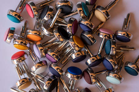 Colorful hair clips on a white background. Close-up.の写真素材