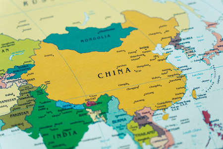 China on the map. Close-up view of the country.