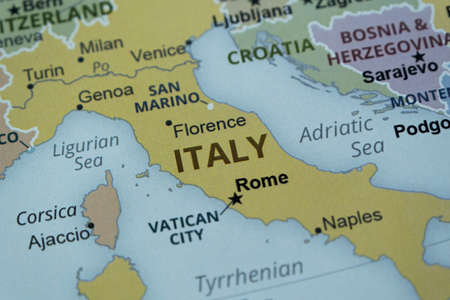 Italy on the map close up. Selective focus. High quality photoの写真素材