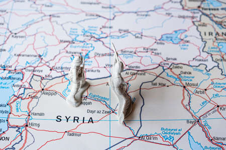 Miniature figurine of astronaut on a map of the USA.の写真素材