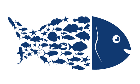 Fish logo. Blue symbol of fish on a white background. Vector illustration.のイラスト素材