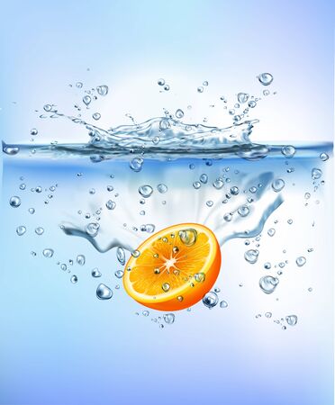 fresh vegetables splashing into clear water splashing healthy food diet freshness concept isolated on white background. Realistic Vector Illustration.のイラスト素材
