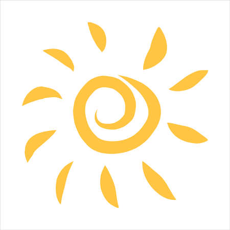 Summer sun logo. A symbol of the bright summer sun hand drawn sun icon illustration.
