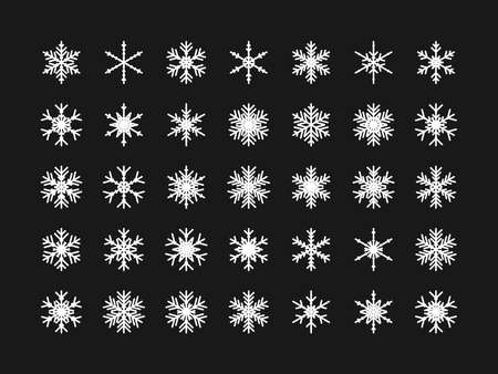 Snowflakes big set icons. Isolated Snowflake Collection. Flake crystal silhouette collection. Winter design elements. Happy new year, xmas, christmas. Snow, holiday, cold weather, frost. Vector illusのイラスト素材