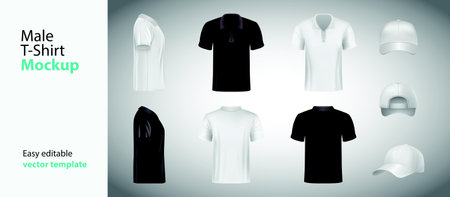 Big t-shirt templates collection of different colors, vector illustration.のイラスト素材