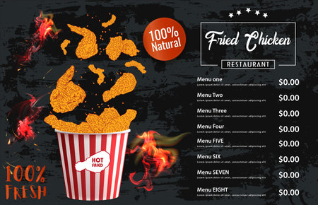 Fried chicken meat. Fast food menu design elements. Restaurant cafe menu, template design. Food flyer. Vector.のイラスト素材