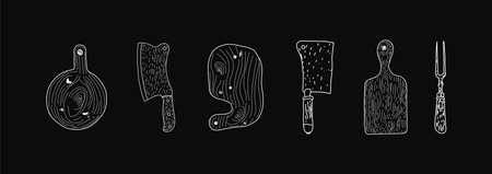 Wooden cutting board collection vector illustration.のイラスト素材