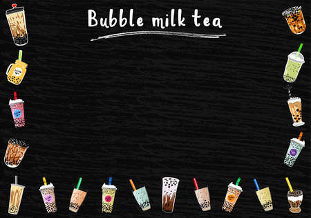 Bubble tea poster. Restaurant cafe menu, template design. Food flyer. Flyer template restaurant poster.のイラスト素材