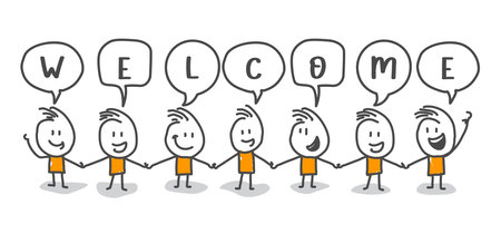 Stick figures. parties. Dispute, protest. Isolated on white background. Hand drawn doodle line art...
