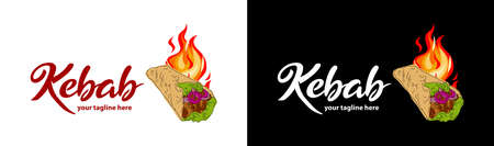 Shawarma cooking and ingredients for kebab. Doner kebab hand drawn. Fast food menu design elements. Restaurant cafe menu, template design. Food flyer. Vector.のイラスト素材