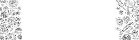 Hummus vector handdrawn. Hummus flyer template illustration. Banner template illustration.のイラスト素材