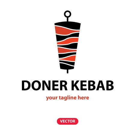 Doner Kebab Logo Icon. Turkish and Arabian Fast Food Restaurant Design elements for logo, label, emblem, sign. Vector.のイラスト素材