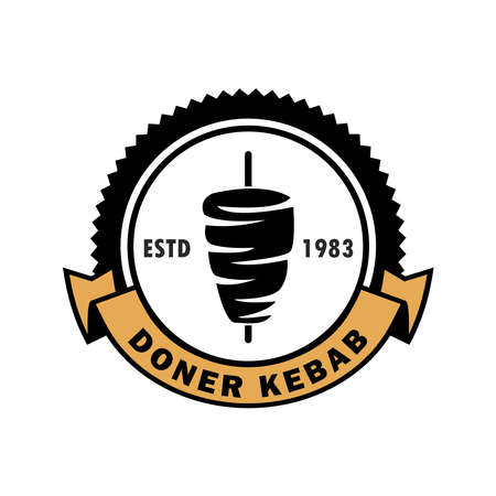 Doner Kebab Logo Icon. Turkish and Arabian Fast Food Restaurant Design elements for logo, label, emblem, sign. Vector.のイラスト素材