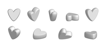 Isometric hearts icon set. Valentines day love symbol, 3d heart icon front and spin angle view. Realistic romantic emoji. Wedding decor vector set. vector illustration.のイラスト素材