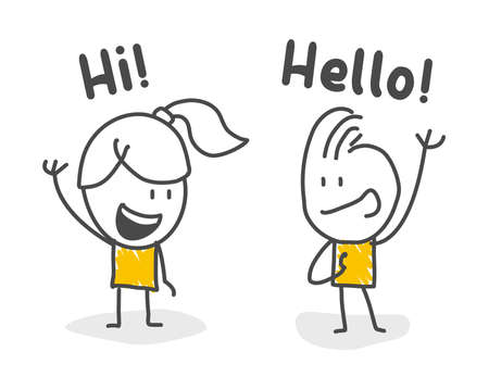 Stick figures. man and woman saying hello to each other. Vector.のイラスト素材
