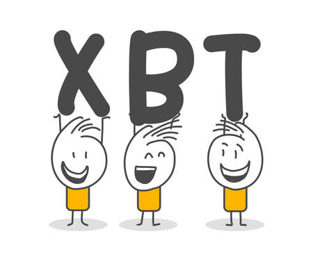 Stick figures. Bitcoins - bitcoin BTC the new virtual money. Online banking, Virtual cryptocurrency concept.のイラスト素材