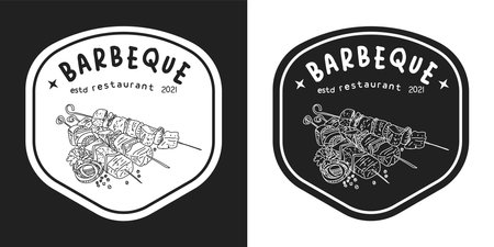 Flame and text designs as well as grill elements shish kebab logo. vector illustration.のイラスト素材