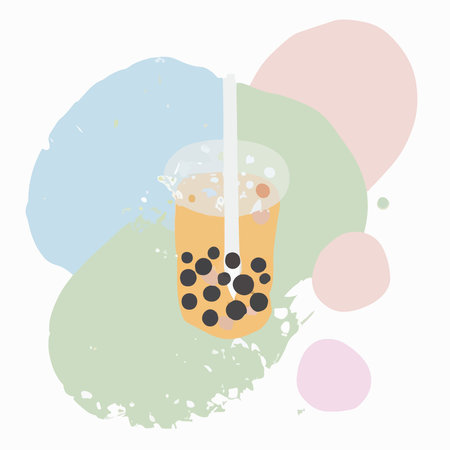 Lovely kawaii Taiwanese milk tea. Bubble tea, gourmet drinks, coffee and soft drinks. vector illustration.のイラスト素材