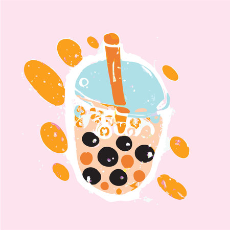 Lovely kawaii Taiwanese milk tea. Bubble tea, gourmet drinks, coffee and soft drinks. vector illustration.のイラスト素材