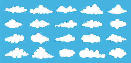 Cloudset. Abstract white cloud set isolated on blue background. vector illustration.のイラスト素材