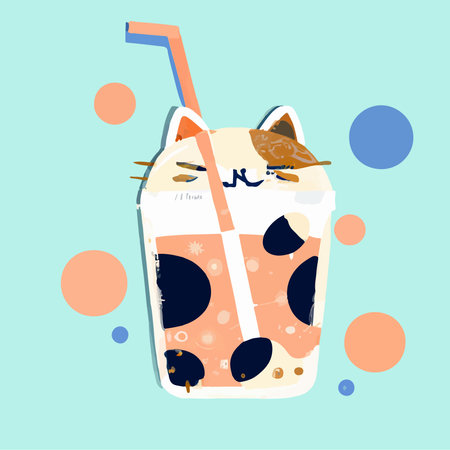Bubble Tea Cat Set. Bubble tea, gourmet drinks, coffee and soft drinks. vector illustration.のイラスト素材