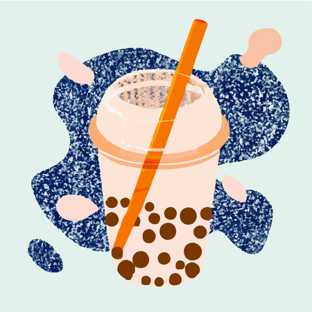 Lovely kawaii Taiwanese milk tea. Bubble tea, gourmet drinks, coffee and soft drinks. vector illustration.のイラスト素材
