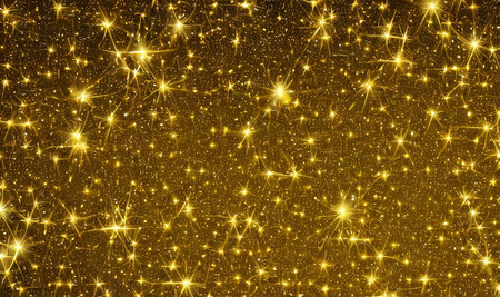 Gold glitter, gold particles on black background, Magic gold dust and glare. Happy new year holiday concept. golden rain. Abstract falling golden lights.の写真素材