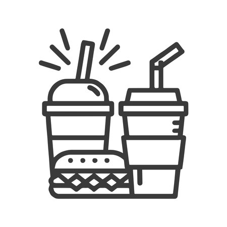 Fast food icon. Hamburger, french fries and soft drink glass, Symbols of street food. restaurant concept. Flat design on white background.のイラスト素材