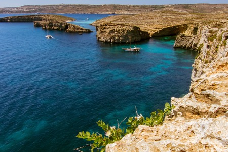 View over to the Blue Lagoon on Cominoの写真素材