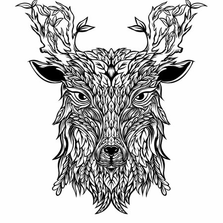 Deer head with horns. Vector illustration ready for vinyl cutting.のイラスト素材