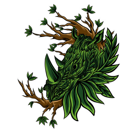 Illustration of a tree with green leaves isolated on white background.のイラスト素材