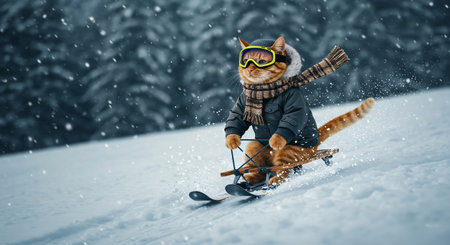 âCute Cat Skiing on Snowy Mountainâの素材