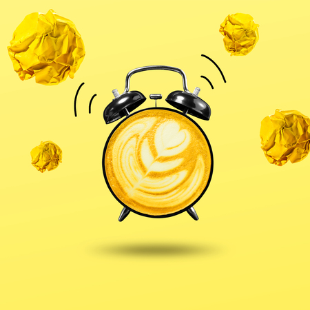 Refreshment concepts with coffee clock on pastel colorの写真素材