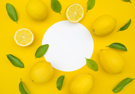 Top view of lemon and leaves on color background.concepts ideas of fruit,vegetable.healthy eating lifestyleの写真素材