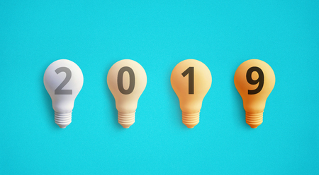 2019 creativity inspiration concepts with lightbulb on pastel color background.Business solution,planning ideas.glowing contentsの写真素材