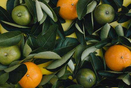 Top view of organge fruit and leaves on teble background.concepts ideas of fruit,vegetable.healthy...