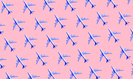 Holiday background concepts with group of airplane on pastel color.real mock up modelの写真素材