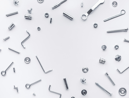 Collection set of house repair tools, wrenchs, screw, bolts on white background,flat lay pattern designの写真素材