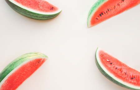 Watermelon slice on pastel background.Summer fruit concept ideas. flat lay designの写真素材