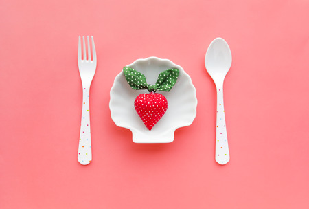 Strawberry on dish with pastel color  background.summer concept ideaの写真素材
