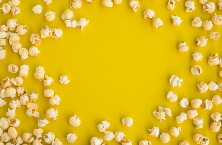 Pop corn on pastel color background.Food and snack concepts ideas.Minimal styleの写真素材