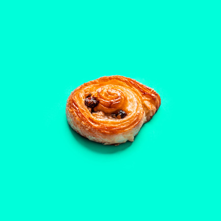 Top view of bread and bakery on blue color background.Food and healthy concepts images.copy space